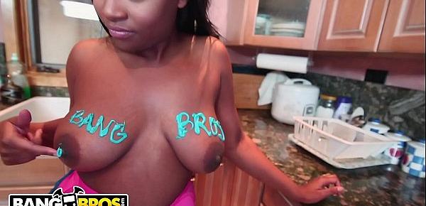  BANGBROS - Big Tits Ebony Babe Monique Symone Gives Derrick PIerce A Special Bday Gift